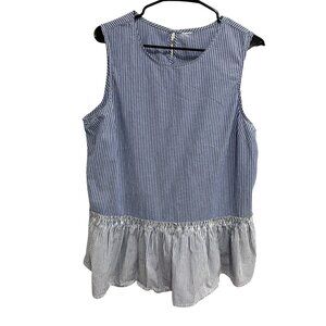 Blue White Striped Sleeveless Peplum Blouse Sz XL Casual Summer